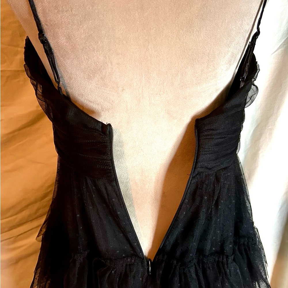 Lulus Pure Radiance Black Mesh Swiss Dot Tiered Maxi Dress, Size M - Picture 13 of 14